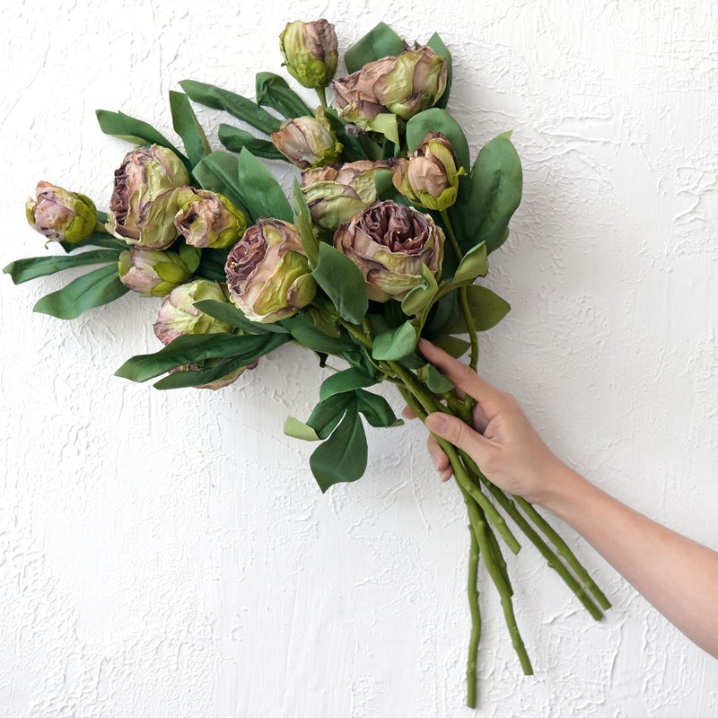 FiveSeasonStuff Vintage Walnut Brown Peonies â€“ Realistic Artificial Silk Flowers with Dry-Look Petals, 6 Stems for Rustic Home & Wedding Floral Arrangements - Image 4