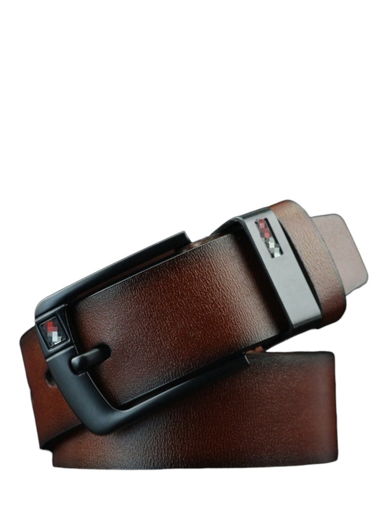 Vintage Wide Leather Belt - Antique Pin Buckle - 125cm - Brown