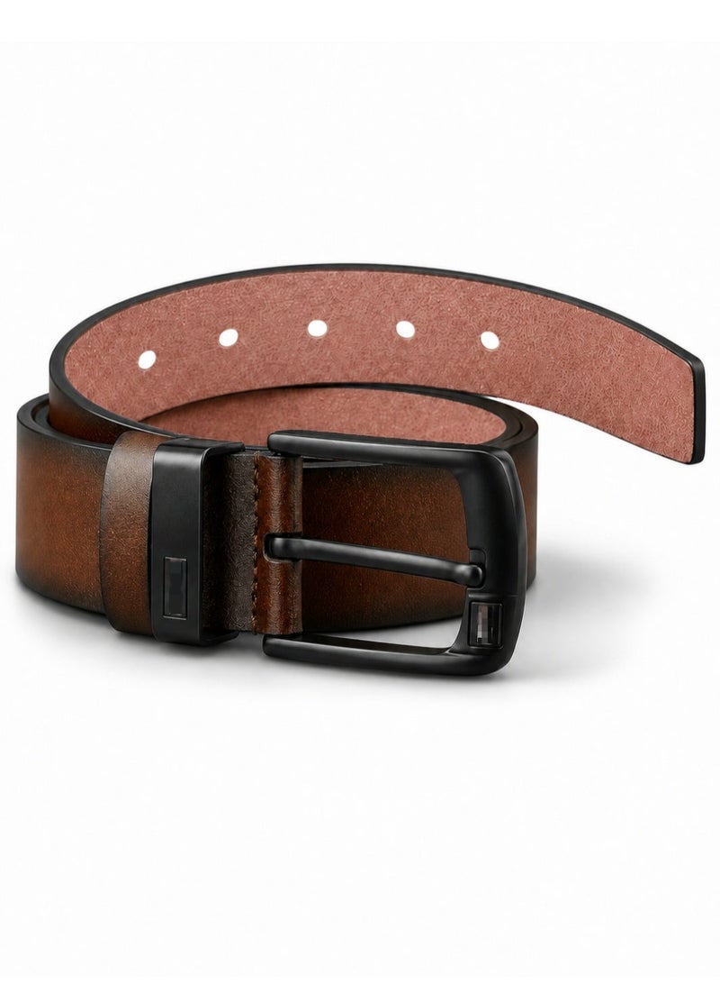 HASTE Vintage Wide Leather Belt - Antique Pin Buckle - 125cm - Brown - Image 3