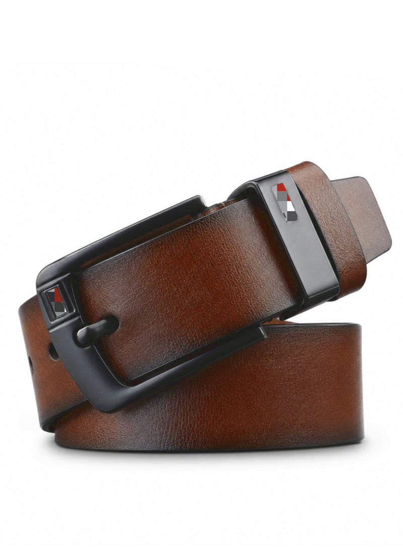 HASTE Vintage Wide Leather Belt - Antique Pin Buckle - 125cm - Brown - Image 1