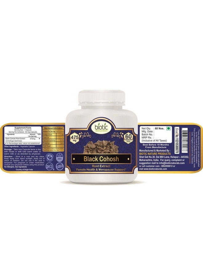 Biotic Black Cohosh Extract Capsules - 475mg - 60 Veg Capsules - Image 2