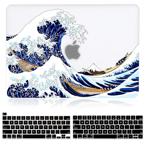 iDonzon Case for MacBook Pro 13 inch M2 M1 A2338 A2289 A2251 A2159 A1989 A1706 2023-2016 Release, 3D Effect Matte Clear See Through Hard Cover&Keyboard Cover Compatible Pro 13.3 Touch ID, Great Wave - Image 1