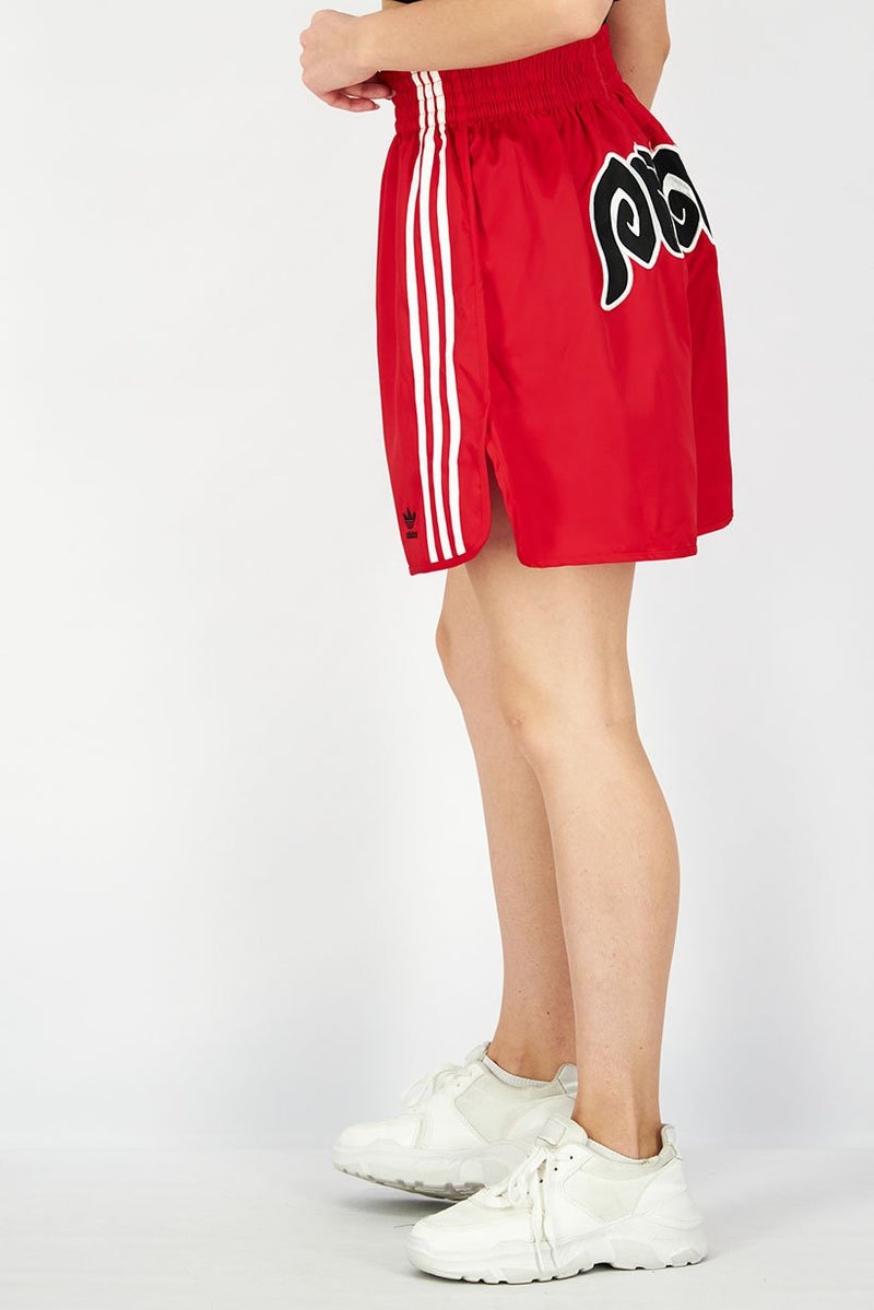 adidas Originals Women Sportwear Fit Embroidered Logo Shorts, Red  - Image 4