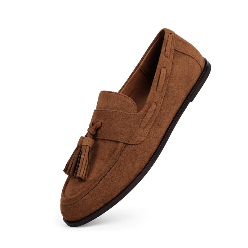 QIY Brown Flats for Women Dressy Womens Flats Brown Loafers Tassel Fringe Penny Loafers 2026 Moccasins Slip on Shoes Women Comfortable Business Casual Shoes Size 9.5 - Image 1