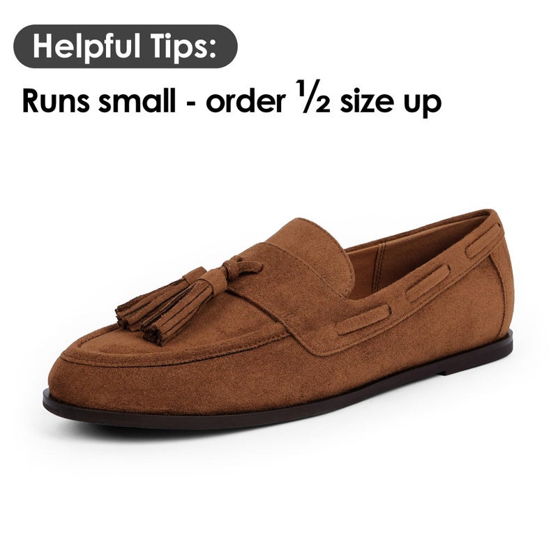 QIY Brown Flats for Women Dressy Womens Flats Brown Loafers Tassel Fringe Penny Loafers 2026 Moccasins Slip on Shoes Women Comfortable Business Casual Shoes Size 9.5 - Image 4