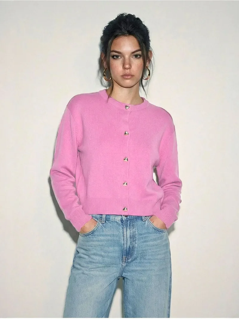 Bianco Lucci LUCCI Thick Ribbed Knit Cardigan with Button Closure