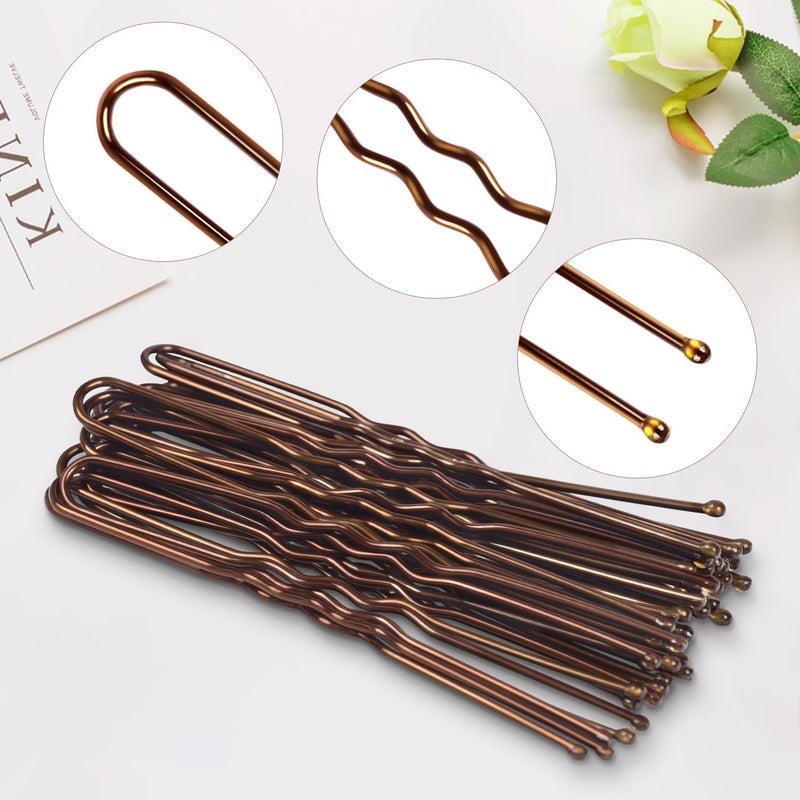TsMADDTs Hair Nets and U Shaped Pins Set - 30 Hair Nets, 30 2.4 INCH Hair Pins, 5 Hair Bands, Brown - Image 4