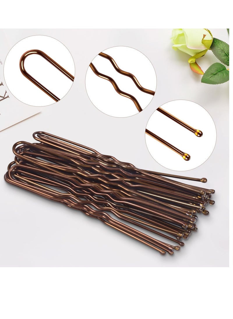 TsMADDTs TsMADDTs Hair Nets and U Shaped Pins Set - 30 Hair Nets, 30 2.4 INCH Hair Pins, 5 Hair Bands, Brown  - Image 2
