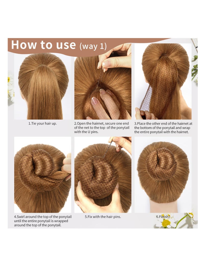 TsMADDTs TsMADDTs Hair Nets and U Shaped Pins Set - 30 Hair Nets, 30 2.4 INCH Hair Pins, 5 Hair Bands, Brown  - Image 3