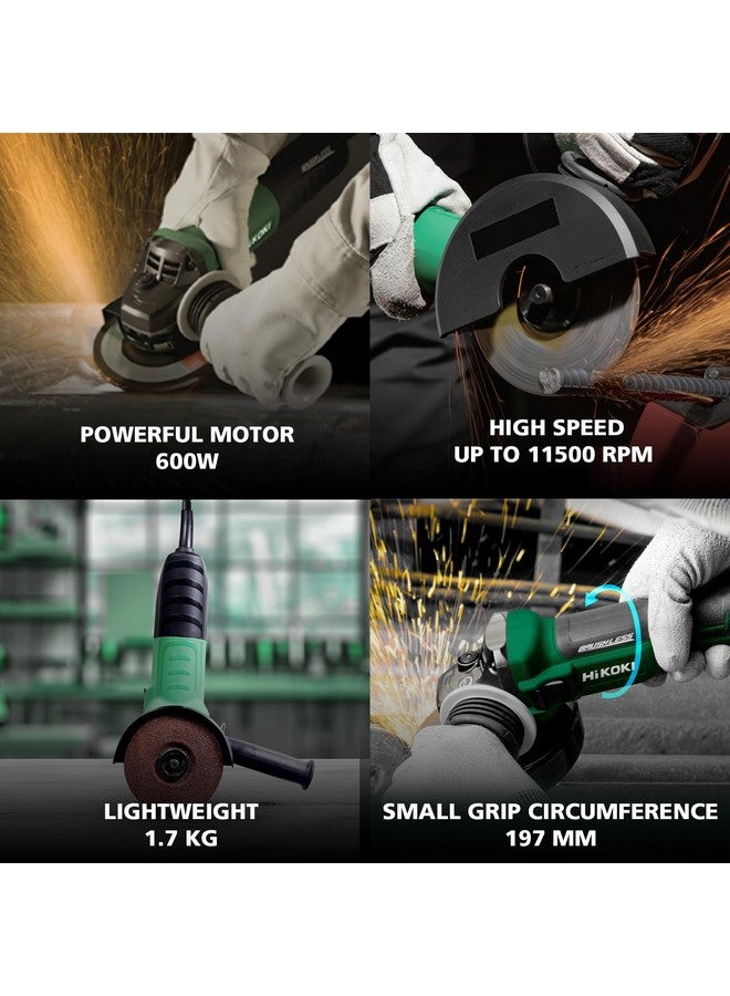Hikoki HIKOKI Corded Angle Grinder | 600W Powerful Motor | 0-V Restart Protection | 1.7 KG | 12000 RPM | 100mm Wheel Dia | 197mm Grip | Slide Switch | Side Handle | Wrench Included | G10SS2  - Image 3