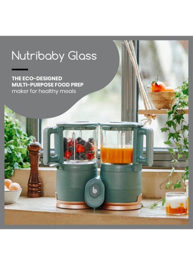babymoov - Nutribaby Glass 4In1 Food Processor, Steam Cook, Blend, Defrost, Reheat, Quick Homemade Baby Food - Glass Bowl - Stainless Steel Tub, Prepare Multiple Meals, Nutrient Preservation - Teal, 1.5L - Image 1