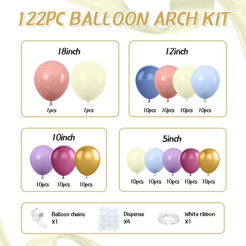Sowide Pastel Balloon Arch Kit,122Pcs Pink Blue Yellow Purple Metallic Gold Macaron Yellow Colorful Balloons for Boho Bridal Wedding Birthday Baby Shower Engagement Anniversary Graduation Party Decorations - Image 2