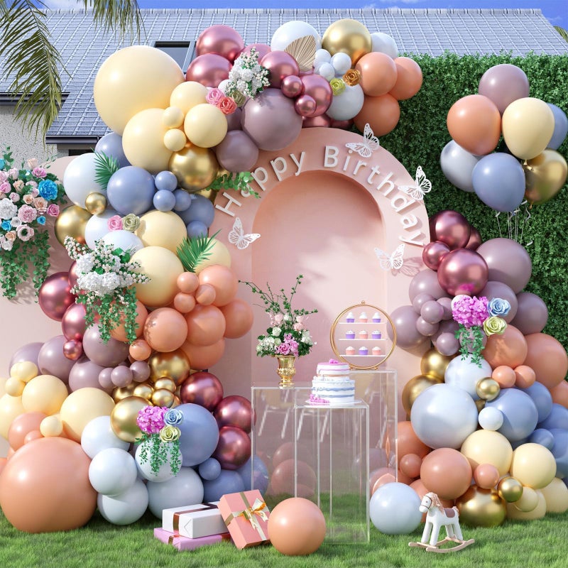 Sowide Pastel Balloon Arch Kit,122Pcs Pink Blue Yellow Purple Metallic Gold Macaron Yellow Colorful Balloons for Boho Bridal Wedding Birthday Baby Shower Engagement Anniversary Graduation Party Decorations - Image 1