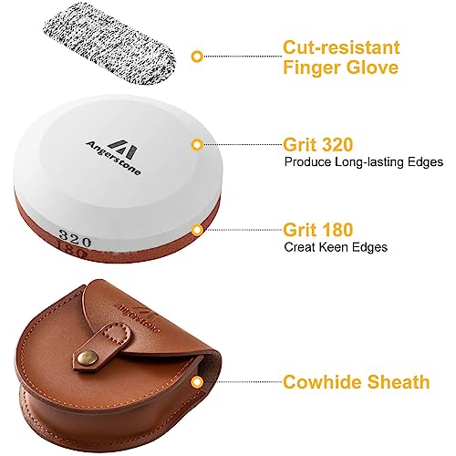 Angerstone Axe Sharpener - Multipurpose Axe/Hatchet Sharpening Stone - Whetstone Blade & Tool Sharpener, Dual Grit 180/320 Sharpening Puck with Leather Sheath - Image 2