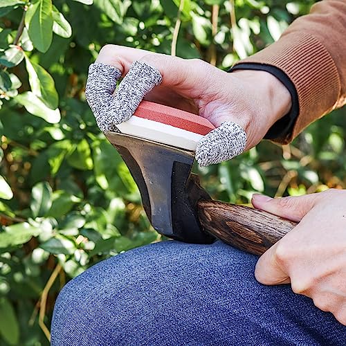 Angerstone Axe Sharpener - Multipurpose Axe/Hatchet Sharpening Stone - Whetstone Blade & Tool Sharpener, Dual Grit 180/320 Sharpening Puck with Leather Sheath - Image 5