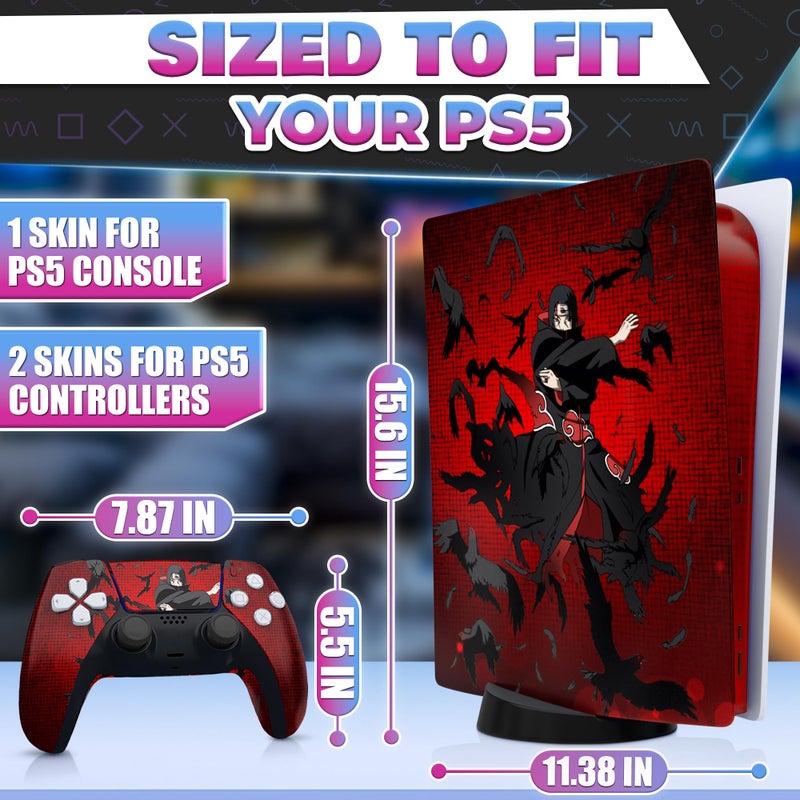 VIKROM PS5 Skins for Console Disc Version and 2 Controllers - Anime PS5 Skin Cover, Red/Dark PlayStation 5 Skin from Sturdy Vinyl - Fade- and Scratch-Resistant PlayStation 5 Cover for Console Stylish Upgrade - Image 2