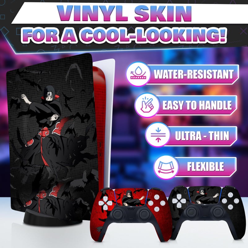 VIKROM PS5 Skins for Console Disc Version and 2 Controllers - Anime PS5 Skin Cover, Red/Dark PlayStation 5 Skin from Sturdy Vinyl - Fade- and Scratch-Resistant PlayStation 5 Cover for Console Stylish Upgrade - Image 3