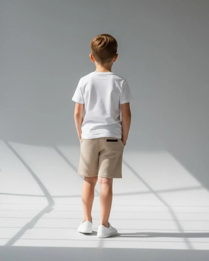 ردتاغ شورت بني من قماش السيرسيكر للأولاد الصغار