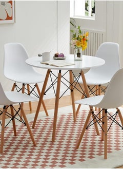 CityRiya-Long Round Dining Table Kitchen Dining Table Home Coffee Table 70*70cm Portable Dinner Table Tea Table White Table Space Saving Wooden Dining Table for Dining Room, Kitchen, Restaurant  - Image 1