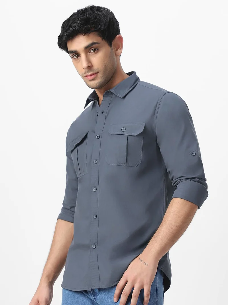 Urbano Fashion Urbano Fashion Men's Dark Grey Cotton Full Sleeve Regular Fit Casual Solid Shirt