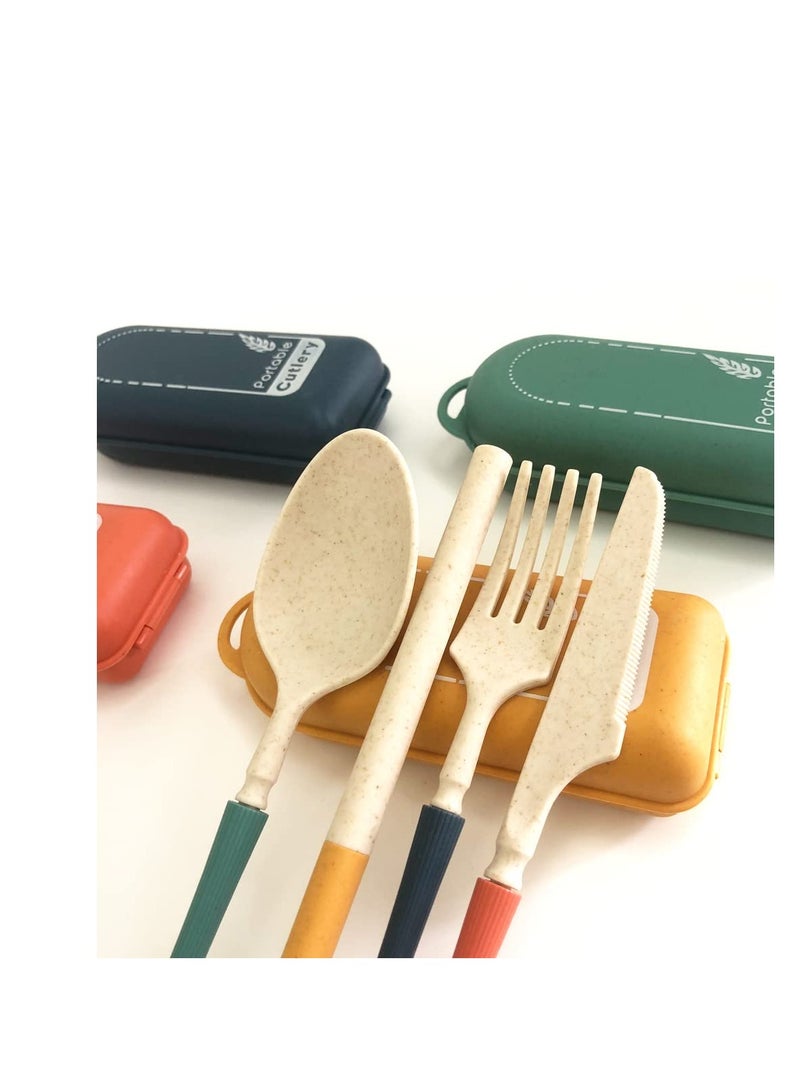 SYOSI Travel Utensil Set with Case 4 Sets Wheat Straw Utensils Reusable Travel Utensils Set Lunch Box Utensils Set Portable Detachable Cutlery for Kids Adult School Travel Picnic Camping or Daily Use - Image 2