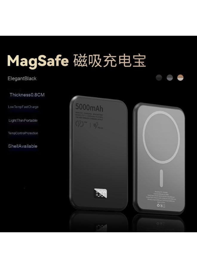 Ultra-Slim MagSafe Wireless Power Bank with Digital Display, Aluminum Alloy, 5000mAh, PD 20W Fast Charging Portable Charger
