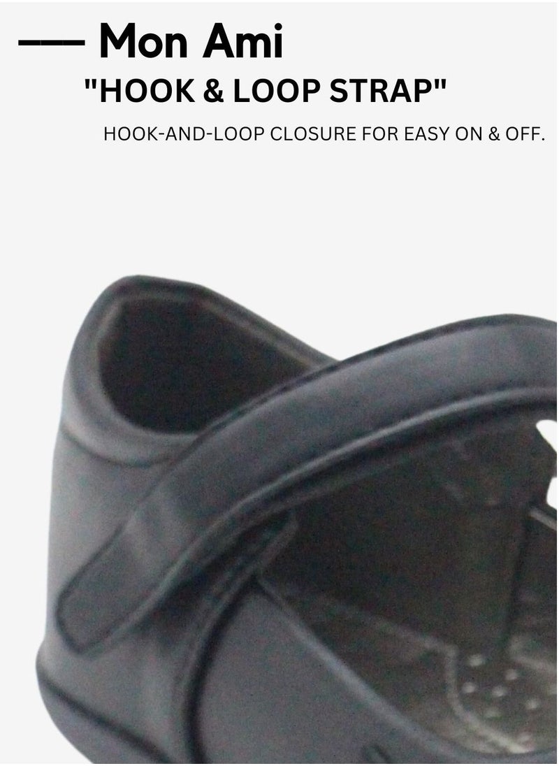 Mon Ami - Mon Ami Girls and Kids School Shoes, Hook and Loop Strap, Flats and Lightweight for Kids, Casual Baby Girl Shoes for Party, School Uniform, Black Dress and Wedding. - Image 1