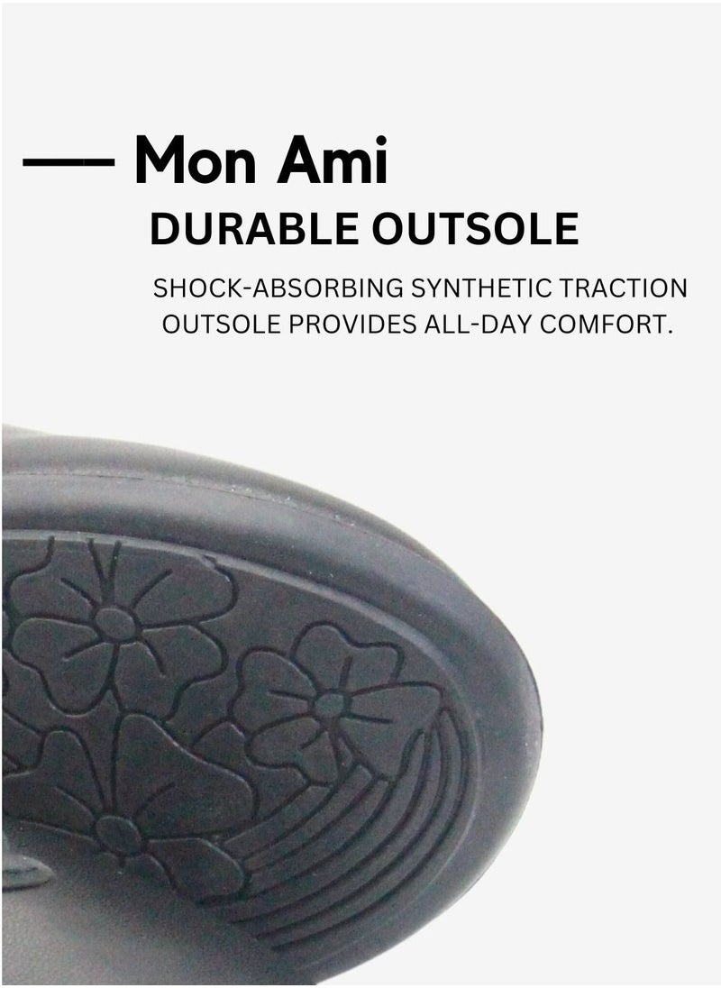 Mon Ami - Mon Ami Girls and Kids School Shoes, Hook and Loop Strap, Flats and Lightweight for Kids, Casual Baby Girl Shoes for Party, School Uniform, Black Dress and Wedding. - Image 1