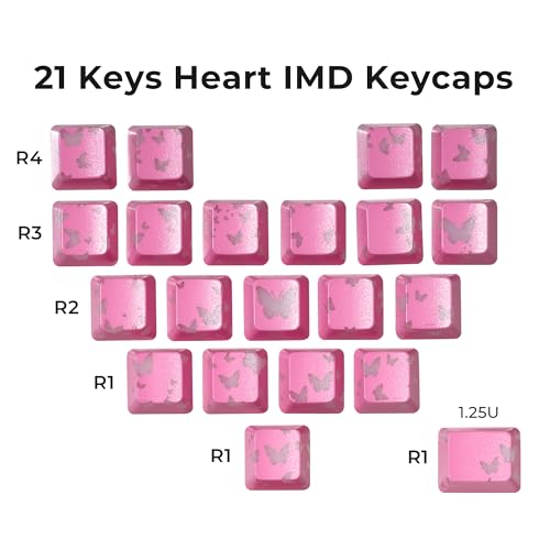 HITIME XVX Butterfly Shine Through Keycaps, Love Theme Cute Custom Keycaps, Blank OEM Profile IMD Translucent Keycap, Anime Style, for MX Switches Mechanical Keyboard, Pink（Only 21 Keys - Image 3