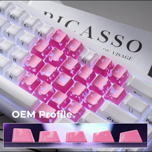 HITIME XVX Butterfly Shine Through Keycaps, Love Theme Cute Custom Keycaps, Blank OEM Profile IMD Translucent Keycap, Anime Style, for MX Switches Mechanical Keyboard, Pink（Only 21 Keys - Image 5