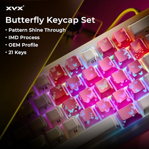 HITIME XVX Butterfly Shine Through Keycaps, Love Theme Cute Custom Keycaps, Blank OEM Profile IMD Translucent Keycap, Anime Style, for MX Switches Mechanical Keyboard, Pink（Only 21 Keys - Image 2