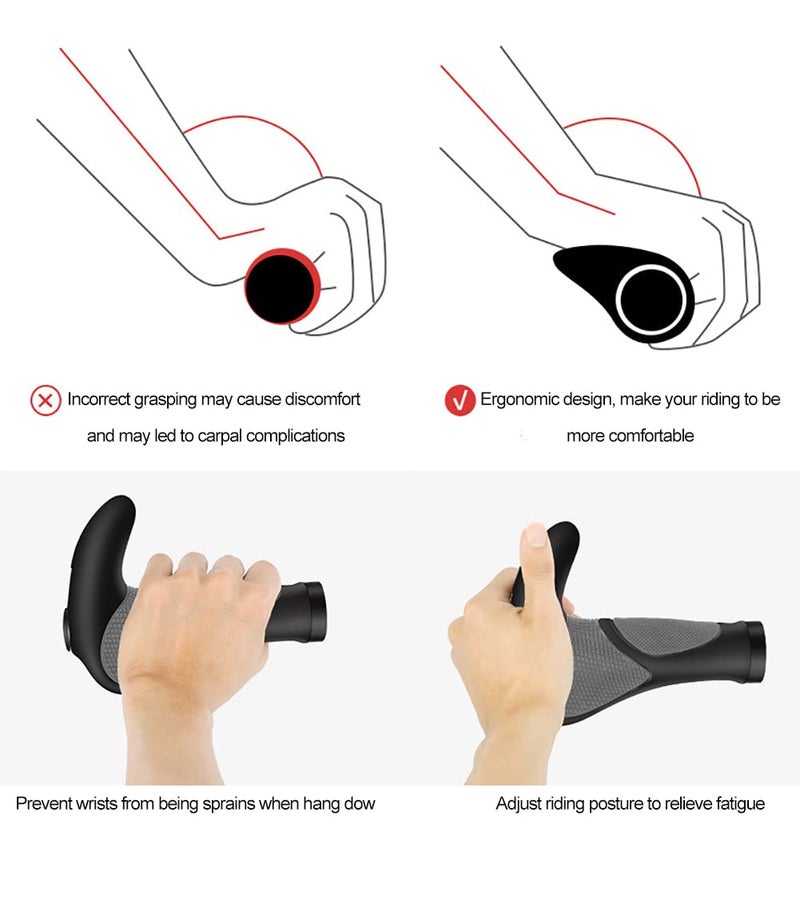 TOPCABIN Ergonomic Bicycle Grips - Widen Holding Rubber Bike Handlebar Grips with Aluminum LockGrips for Mountain & Road Bikes (Big Horn Shape, Black & Grey) - Image 5