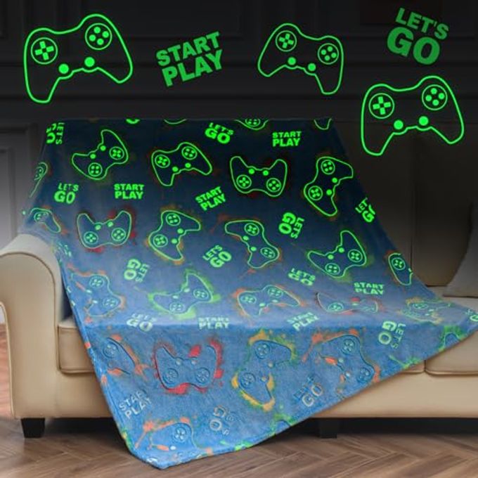 GAMING BLANKET GLOW IN THE DARK FOR GIRLS BOYS GAMER ROOM DECOR FOR NIGHT LIGHT UP GAME CONTROLLER THROW TOY FOR ADULT KIDS SOFT THROW BLANKET FOR AGE 210 YEAR OLD