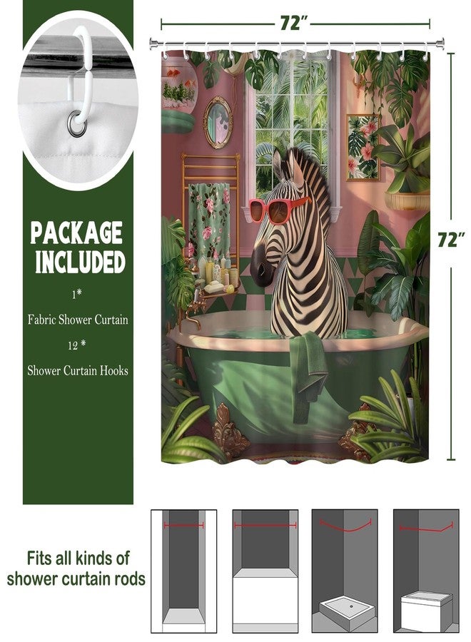 TSLOVER Funny Zebra Shower Curtain,Animal Print Bathroom Curtains,Tropical Botanical Waterproof Polyester Fabric Bath Curtain Decor,72x72 Inches - Image 2