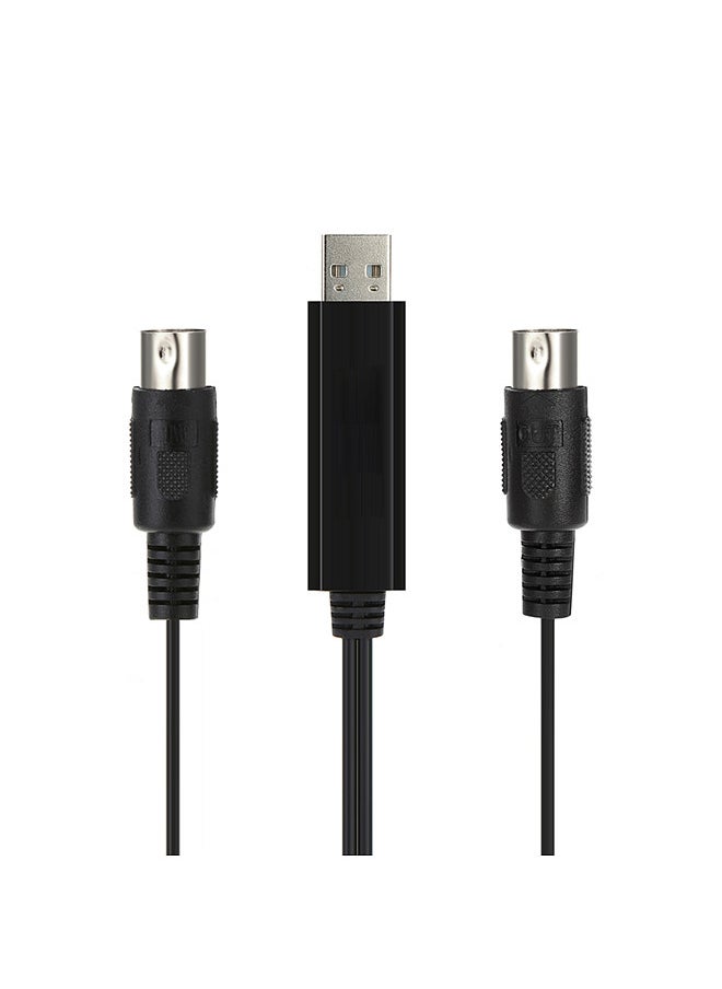 Generic - HiFing USB IN-OUT MI Cable One In One Out Interface 5 Pin Line Converter PC to Music Keyboard Adapter Cord Black - Image 1