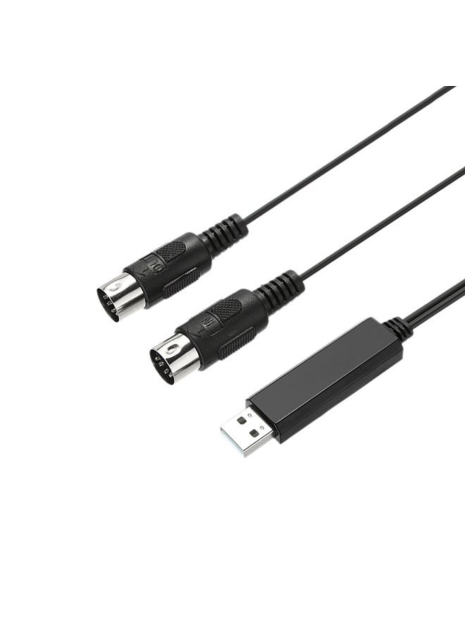 Generic - HiFing USB IN-OUT MI Cable One In One Out Interface 5 Pin Line Converter PC to Music Keyboard Adapter Cord Black - Image 1