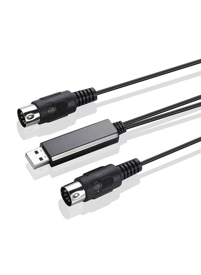 Generic - HiFing USB IN-OUT MI Cable One In One Out Interface 5 Pin Line Converter PC to Music Keyboard Adapter Cord Black - Image 1