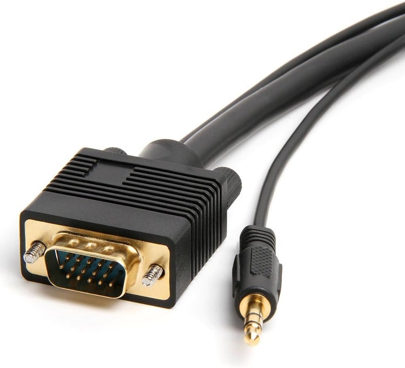 Cmple - VGA SVGA Monitor Cable, Gold Plated Connectors, Support Full HD Displays HDTVs (Male-to-Male) with 3.5mm Stereo Audio - 6 Feet - Image 1