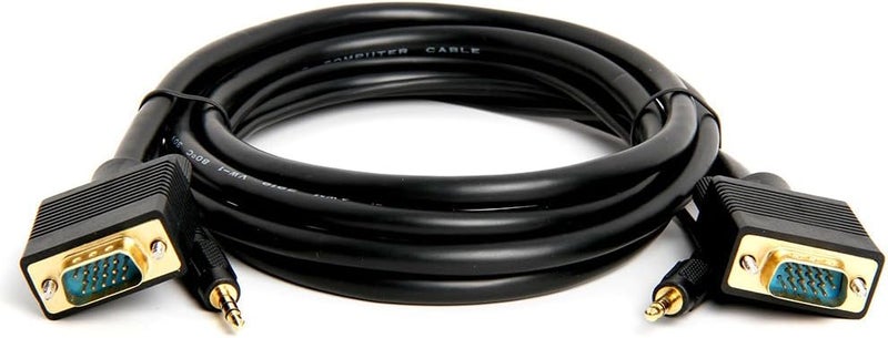Cmple - VGA SVGA Monitor Cable, Gold Plated Connectors, Support Full HD Displays HDTVs (Male-to-Male) with 3.5mm Stereo Audio - 6 Feet - Image 2
