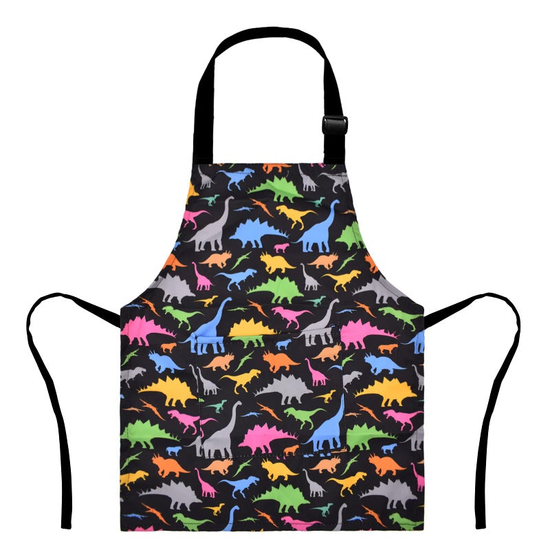 MRYUWB Kids Boys Dinosaur Apron with Pockets Girls Aprons for Cooking Painting Kitchen Chef Apron for Children 312 Years Black Dinosaurs Small 35 Years