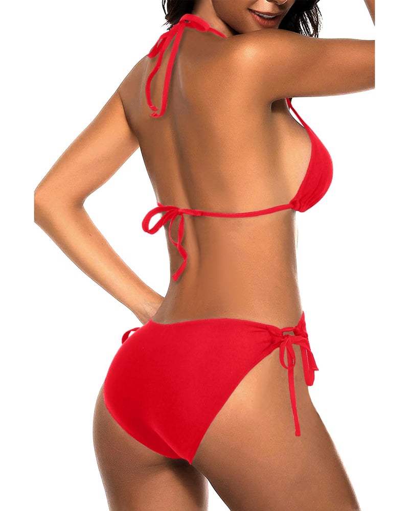 Tempt Me Women Red Triangle Bikini Sets Halter Two Piece Sexy Swimsuit String Tie Side Bathing Suit XS - Image 2