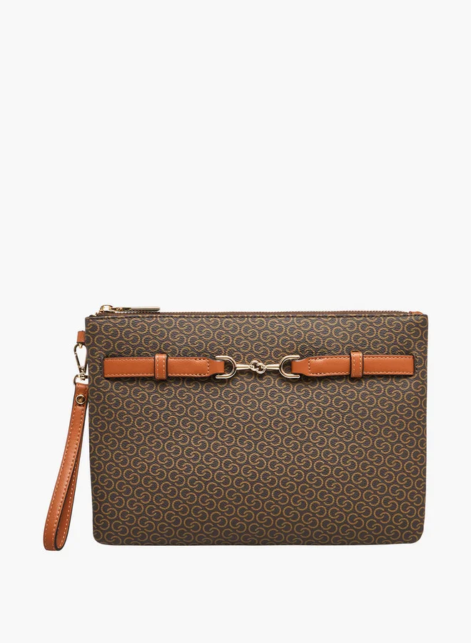 Celeste Monogram Print Clutch with Zip Closure