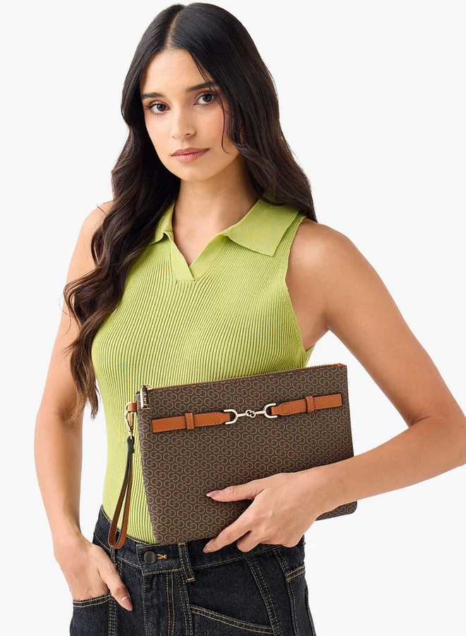 Celeste Monogram Print Clutch with Zip Closure