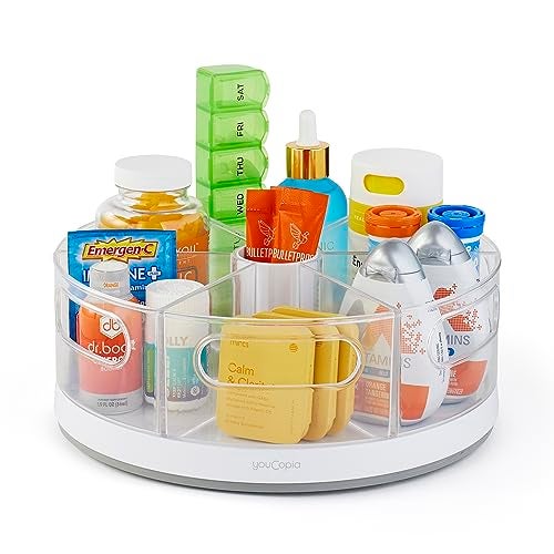 YouCopia Crazy Susan Lazy Susan Organizer, 6 BPA-Free Removable Clear Bins with Handles, Rotating Storage Turntable for Kitchen Cabinet, Pantry and Bathroom Organization,White - Image 1