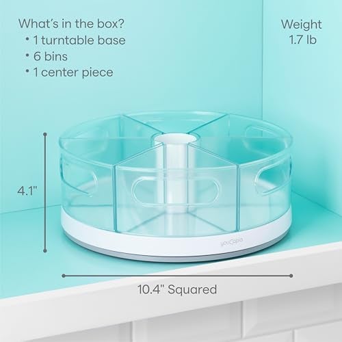 YouCopia Crazy Susan Lazy Susan Organizer, 6 BPA-Free Removable Clear Bins with Handles, Rotating Storage Turntable for Kitchen Cabinet, Pantry and Bathroom Organization,White - Image 4