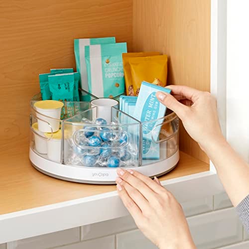 YouCopia Crazy Susan Lazy Susan Organizer, 6 BPA-Free Removable Clear Bins with Handles, Rotating Storage Turntable for Kitchen Cabinet, Pantry and Bathroom Organization,White - Image 5
