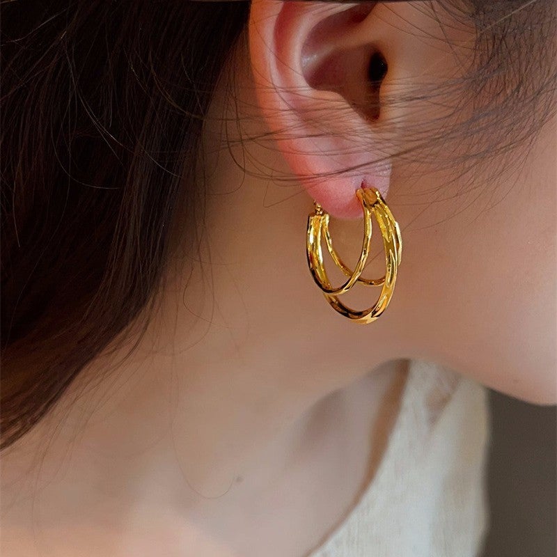 18K Gold Plated Multi-Layer C Hoop Earrings for Women 18k real gold plated 