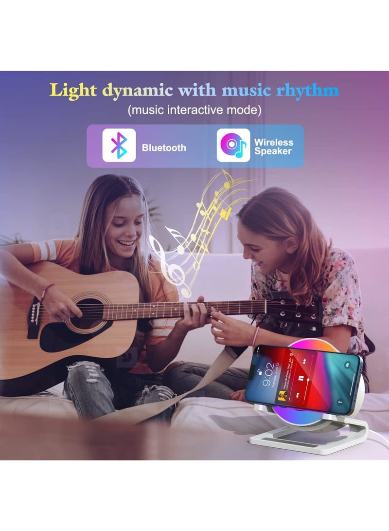 Night Lights Bluetooth Speaker, Wireless Charger 15W with Phone Holder, Room Decor, Touch Control Bedside Lamp Dimmable with Dynamic Colored Music Light, Gifts for Teenage Girls Boys - Image 3