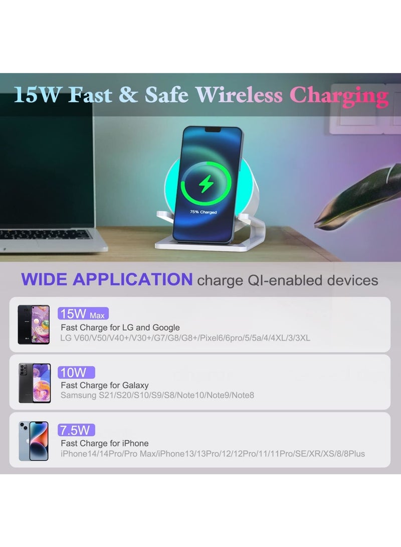 Night Lights Bluetooth Speaker, Wireless Charger 15W with Phone Holder, Room Decor, Touch Control Bedside Lamp Dimmable with Dynamic Colored Music Light, Gifts for Teenage Girls Boys - Image 2