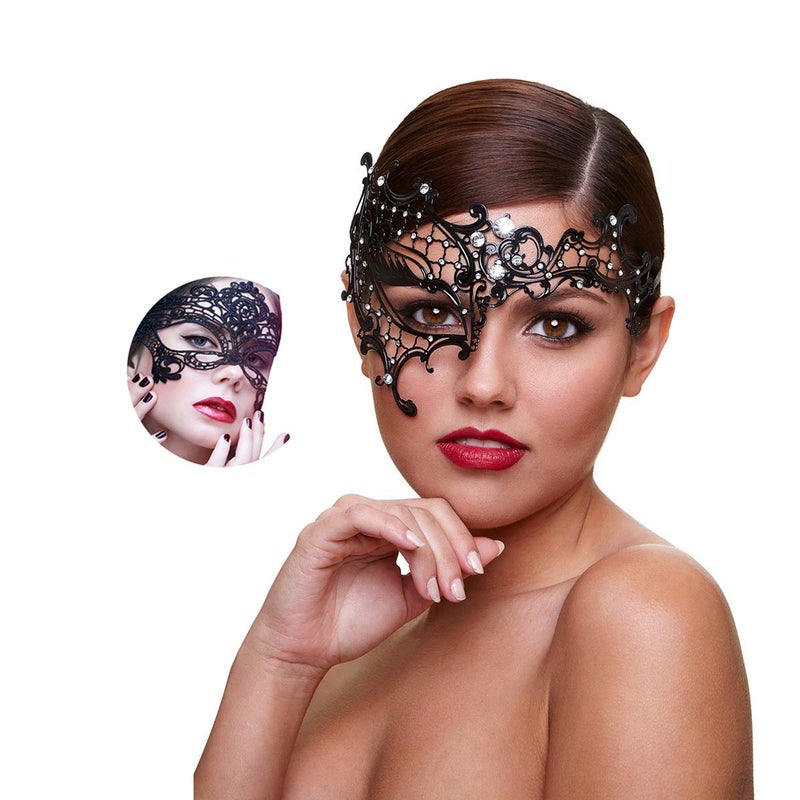 MYMENU Masquerade Mask for Women Shiny Rhinestone Venetian Party Prom Ball Metal Mask (Half Face) - Image 1